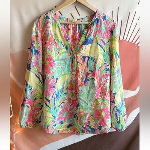 Lilly Pulitzer Women’s Size L The Stacy Top Blouse Beach Resort Wear Cruise Silk